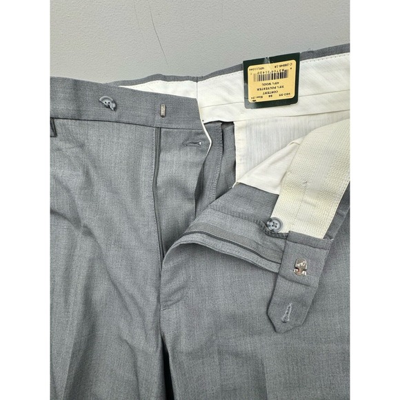 BERLE Mens 34 Grey Wool/Polyester Dress Pants Flat Front 980-55-SSP Unhemmed - Picture 3 of 15